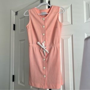 RARE Vintage Fountain Square‎ Dress Peach Pink White Plaid Gingham Button Front